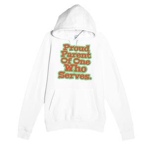 Proud Parent Of One Who Serves — heartfelt white unisex hoodie
