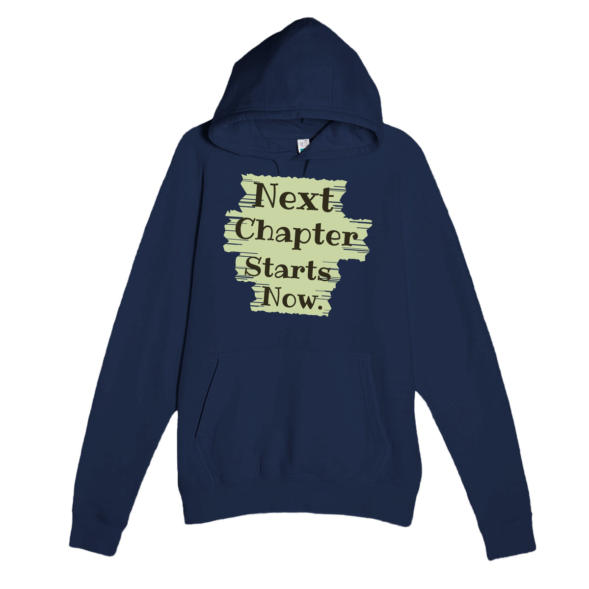 Next Chapter Starts Now — heartfelt navy unisex hoodie