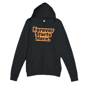 Forever Starts Here — heartfelt black unisex hoodie