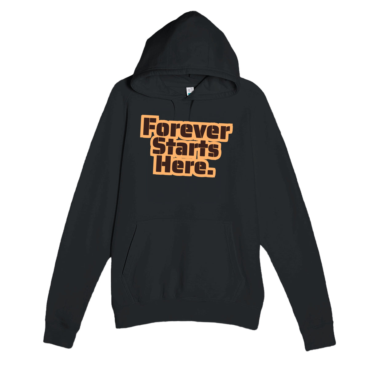 Forever Starts Here — heartfelt black unisex hoodie