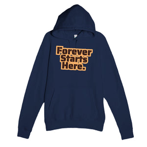 Forever Starts Here — heartfelt navy unisex hoodie