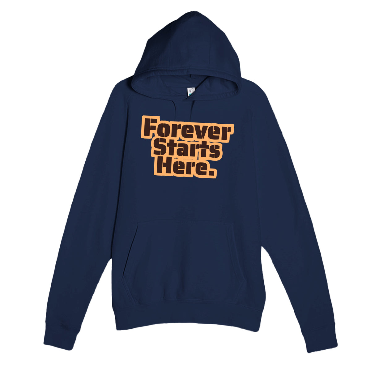 Forever Starts Here — heartfelt navy unisex hoodie