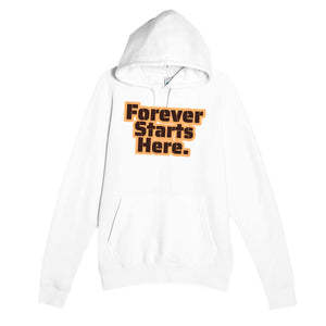 Forever Starts Here — heartfelt white unisex hoodie