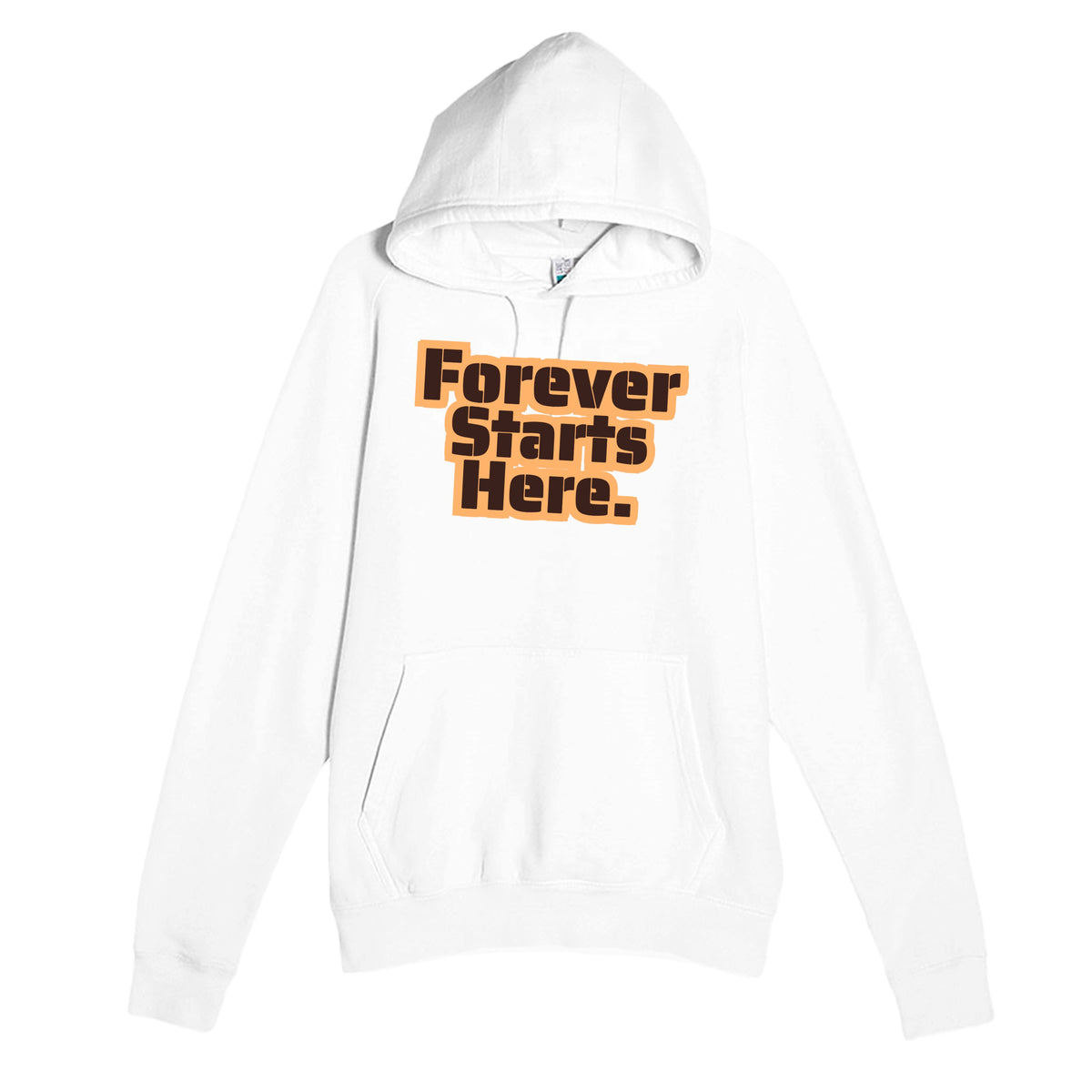 Forever Starts Here — heartfelt white unisex hoodie