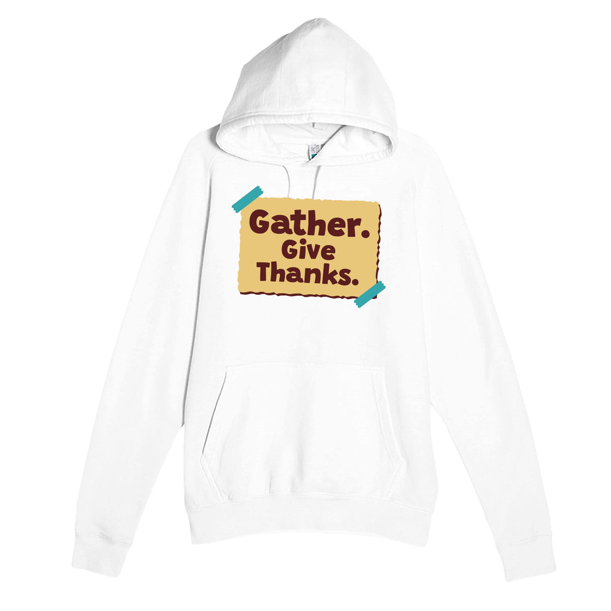 Gather. Give Thanks — heartfelt white unisex hoodie