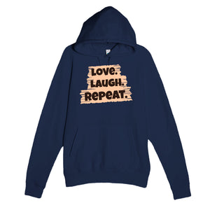 Love. Laugh. Repeat — funny navy unisex hoodie