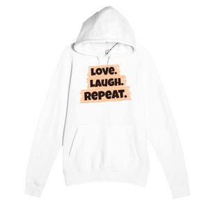 Love. Laugh. Repeat — funny white unisex hoodie