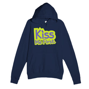 Kiss Me First — funny navy unisex hoodie
