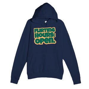 Flirting Hours: Open — funny navy unisex hoodie