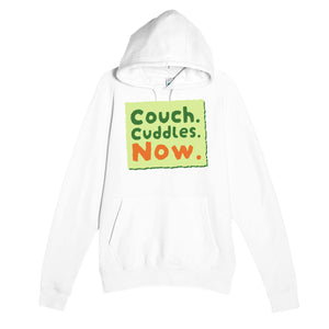 Couch. Cuddles. Now — cute white unisex hoodie