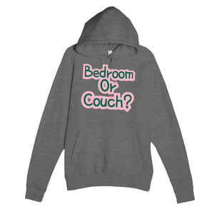 Bedroom Or Couch? — funny graphite heather unisex hoodie