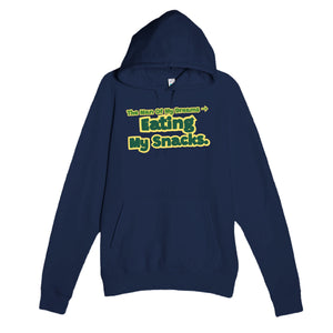 The Man Of My Dreams → The Man Eating My Snacks — funny navy unisex hoodie