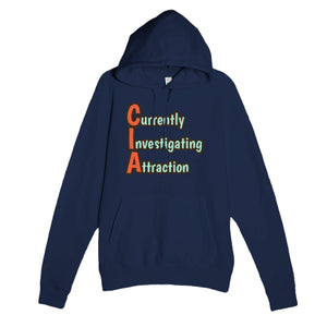 Currently Investigating Attraction — funny navy unisex hoodie