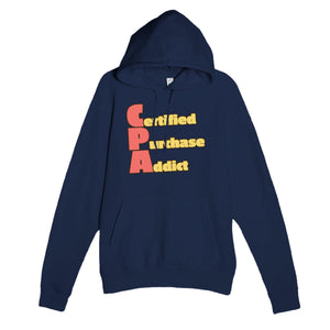 Certified Purchase Addict — funny navy unisex hoodie