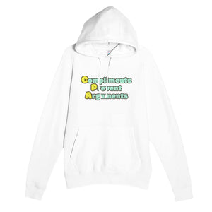 Compliments Prevent Arguments — funny white unisex hoodie
