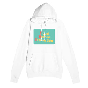Food Before Interaction — funny white unisex hoodie