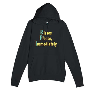 Kisses Please, Immediately — funny black unisex hoodie