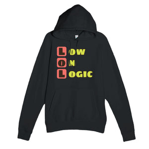 Low on Logic — funny black unisex hoodie