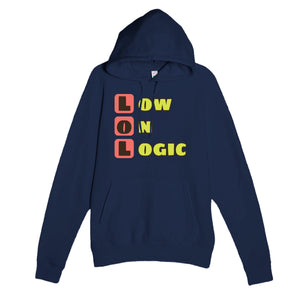 Low on Logic — funny navy unisex hoodie