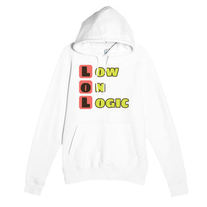 Low on Logic — funny white unisex hoodie