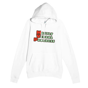 Mostly Verbal Progress — funny white unisex hoodie