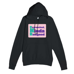Overworked, Kinda Resigned — funny black unisex hoodie