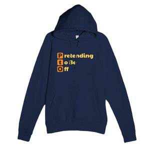 Pretending to Be Off — funny navy unisex hoodie