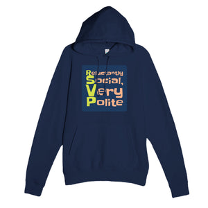 Reluctantly Social, Very Polite — funny navy unisex hoodie