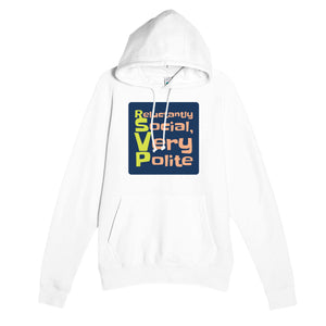 Reluctantly Social, Very Polite — funny white unisex hoodie