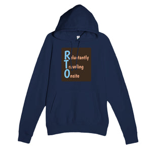 Reluctantly Traveling Onsite — funny navy unisex hoodie