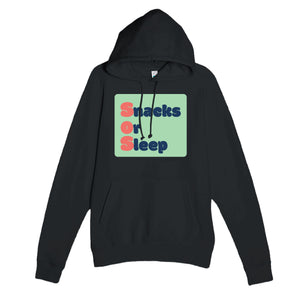 Snacks or Sleep — funny black unisex hoodie