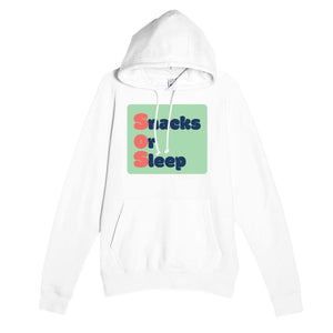 Snacks or Sleep — funny white unisex hoodie