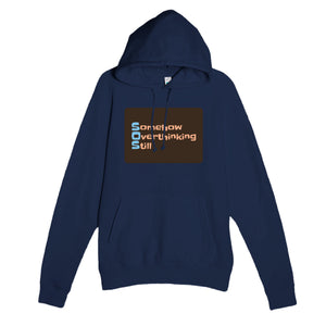 Somehow Overthinking Still — funny navy unisex hoodie