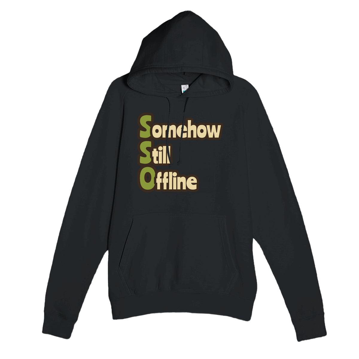 Somehow Still Offline — funny black unisex hoodie