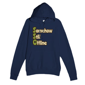 Somehow Still Offline — funny navy unisex hoodie