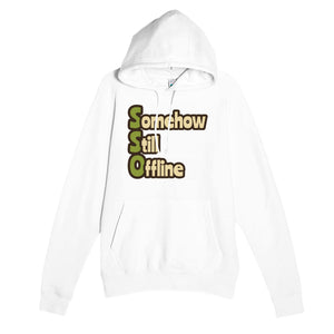 Somehow Still Offline — funny white unisex hoodie