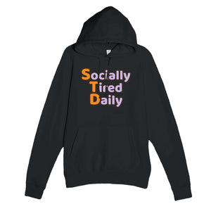 Socially Tired Daily — funny black unisex hoodie