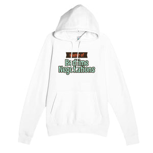 Master of Bedtime Negotiations — funny white unisex hoodie