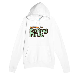 Master of Eating First — funny white unisex hoodie