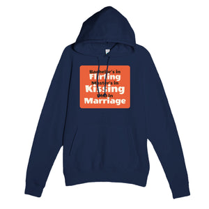 Bachelor’s in Flirting / Master’s in Kissing / PhD in Marriage — funny navy unisex hoodie