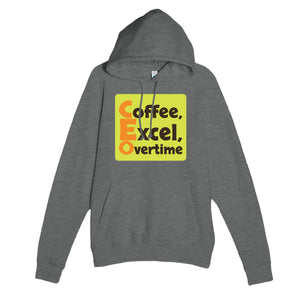 Coffee, Excel, Overtime — funny graphite heather unisex hoodie