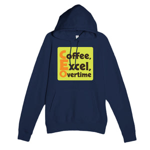 Coffee, Excel, Overtime — funny navy unisex hoodie