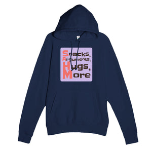 Snacks, Arguments, Hugs, More — funny navy unisex hoodie
