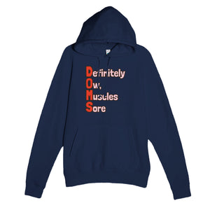 Definitely Ow, Muscles Sore — funny navy unisex hoodie