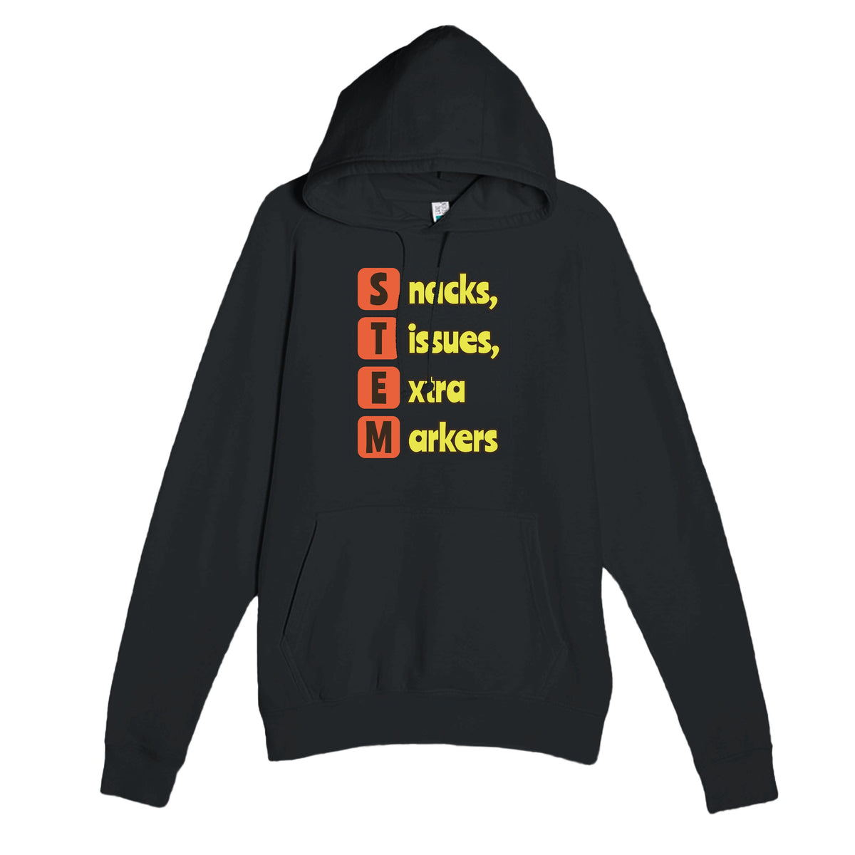 Snacks, Tissues, Extra Markers — funny black unisex hoodie