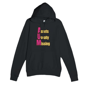 Assets Usually Missing — funny black unisex hoodie
