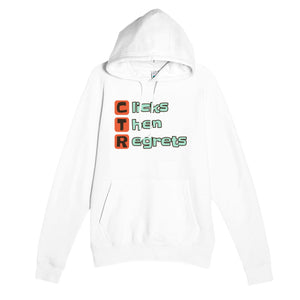 Clicks Then Regrets — funny white unisex hoodie