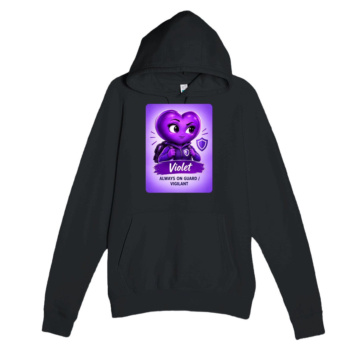 Violet: The Protector heart for veteran hypervigilance awareness — black unisex hoodie