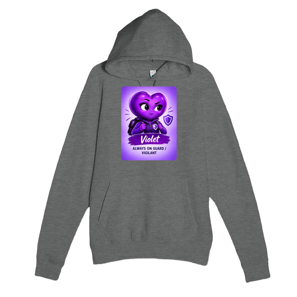 Violet: The Protector heart for veteran hypervigilance awareness — graphite heather unisex hoodie