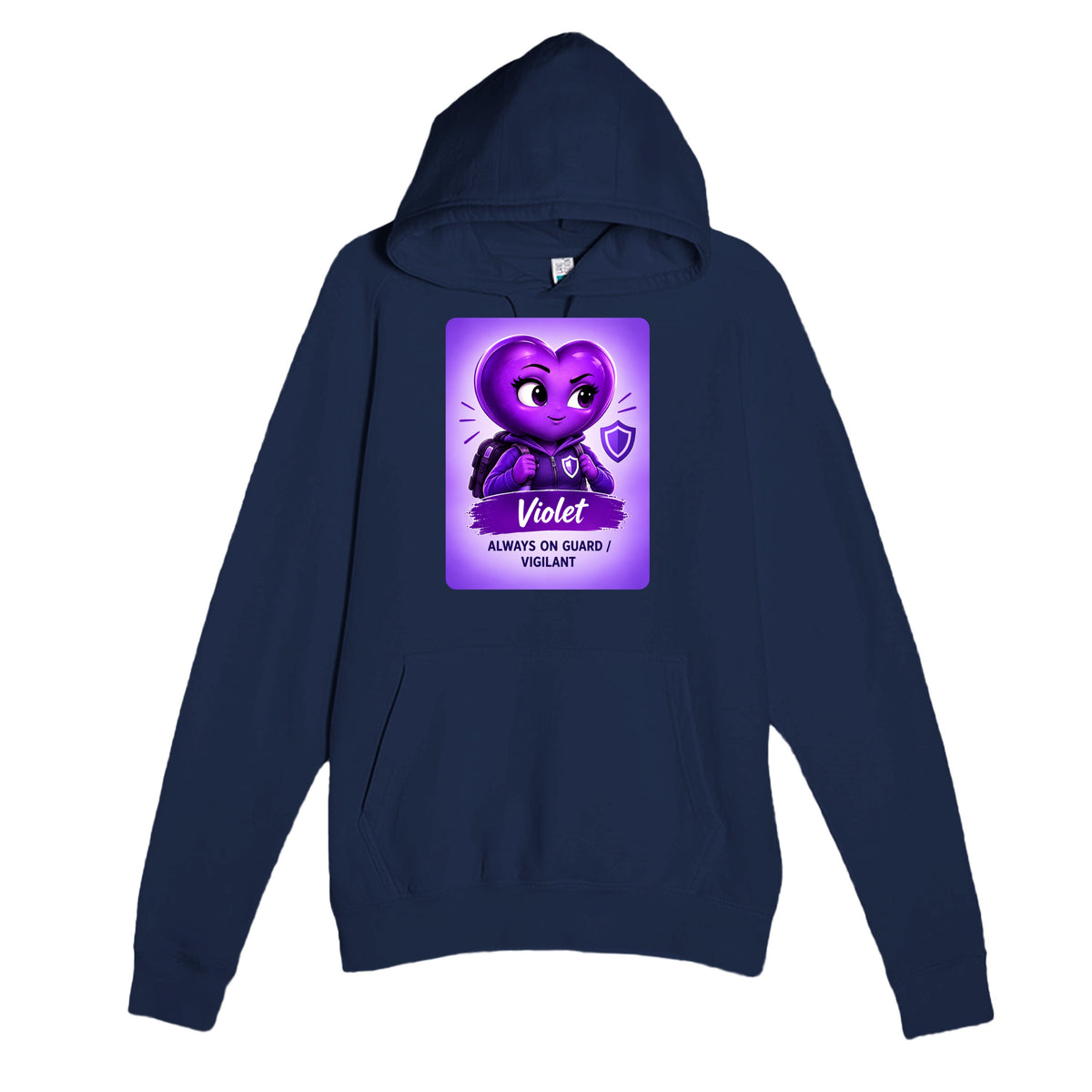 Violet: The Protector heart for veteran hypervigilance awareness — navy unisex hoodie